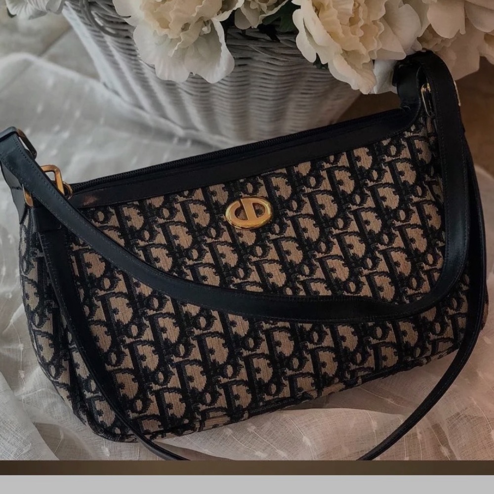 VINTAGE DIOR Trotter Monogram Logo Shoulder Bag Navy